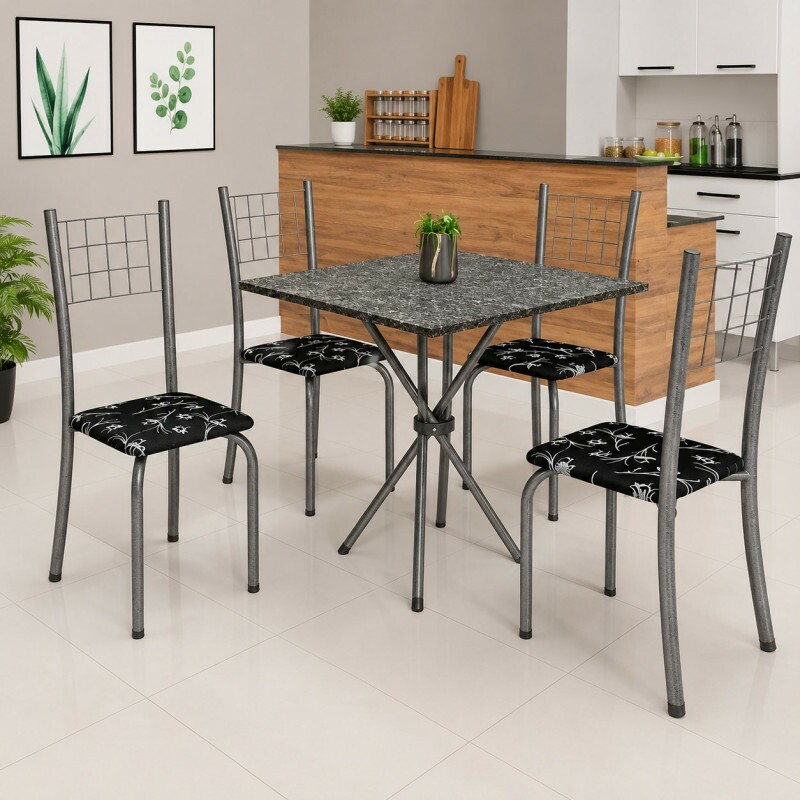 CJ MESA SOMA 4C DANY 70X70 QUADRADA FLORAL CINZA LACA CJ MESA SOMA 4C DANY 70X70 QUADRADA FLORAL CINZA LACA