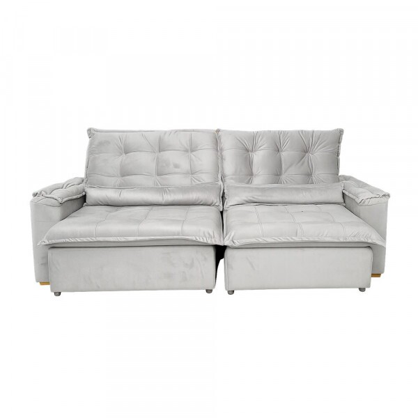 ESTOFADO BOMFLEX GRECIA RETRATIL CINZA CLARO VELUDO