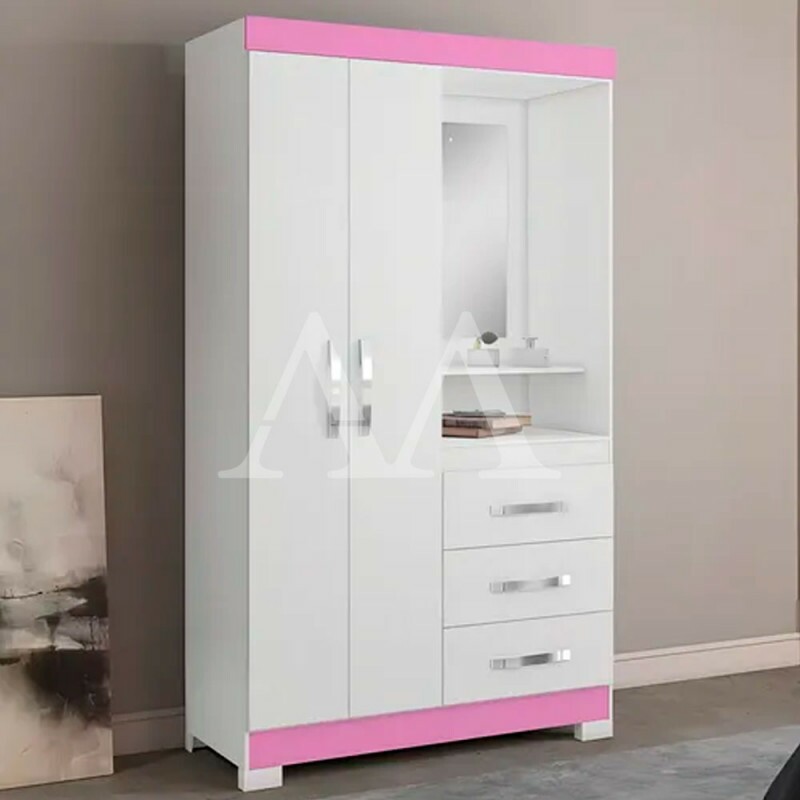 ROUPEIRO 2P. ABRIR 3G  C/ ESPELHO NOTAVEL NT 6020 BRANCO NEW/ROSA FLEX
