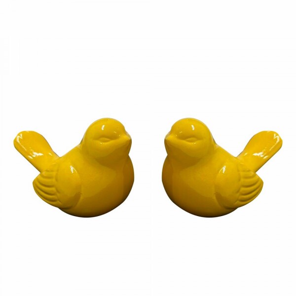 DUPLA DE PASSAROS CERAMICA AMARELO