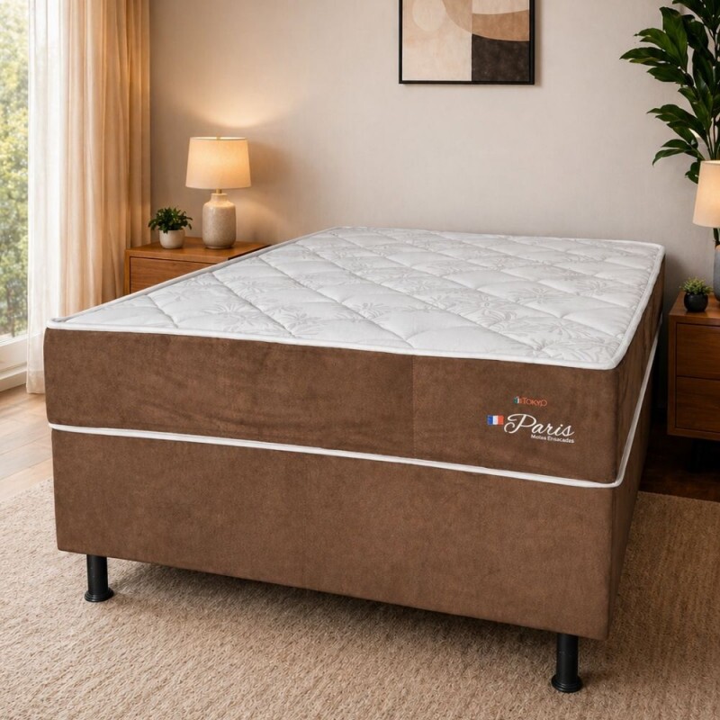 CJ BASE BOX/COLCHAO 138X188X56 TOPAZIO PARIS CHOCOLATE MOLAS ENSACADAS